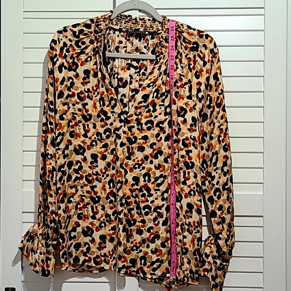 Democracy leopard print blouse, silky material, size S, long sleeves